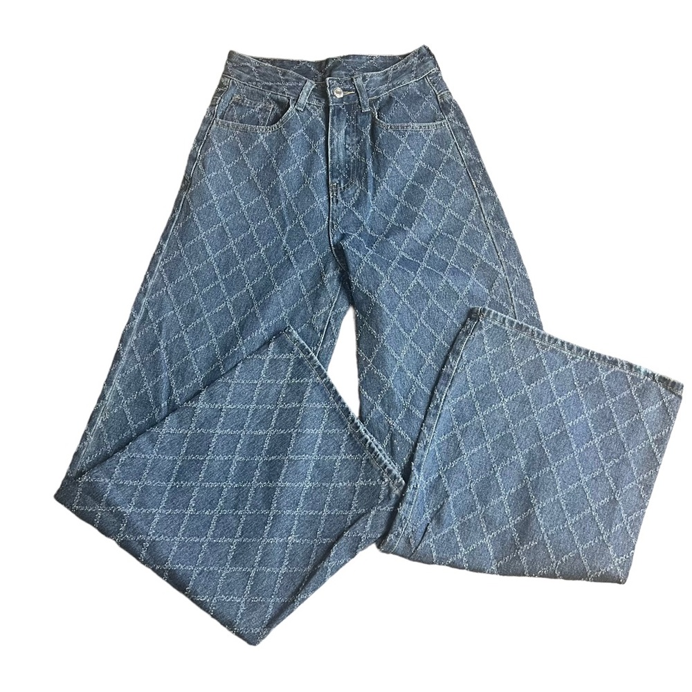 Shein women’s high waisted wide leg distressed pattern SZ XS‎
